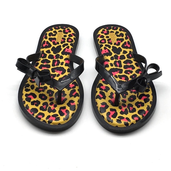 MELISSA Shoes Womens  US 8  EU 39 Black Flip Flops AD Leopard Animal Flat Sanda - Picture 2 of 3